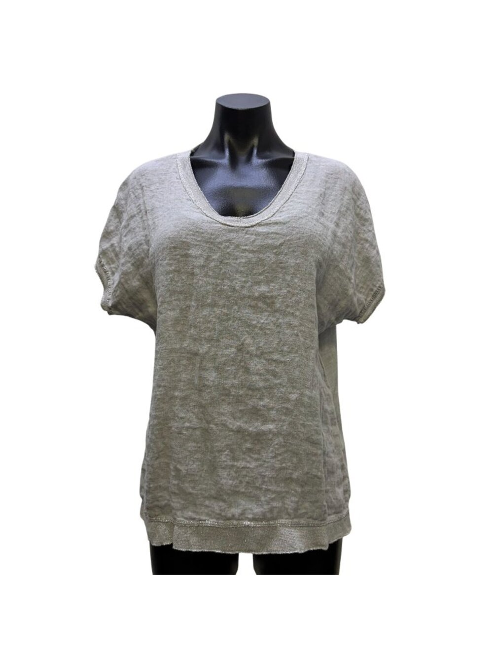 Tempo Paris Linen Short Sleeve Blouse Light Gray Size S